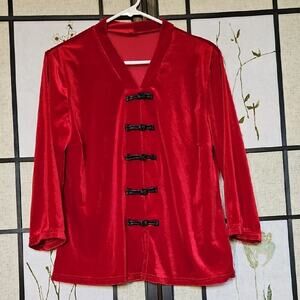 Source Unknown Red Boxy 3/4 Sleeve Mandarin Collar Top